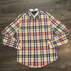 Tommy Hilfiger Madras Plaid Mens Long Sleeve Button Down Cotton Shirt Cowboy L/G